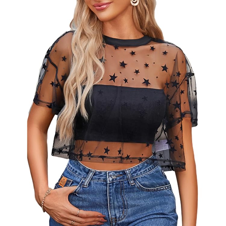 Agnes Orinda Plus Size Sexy Mesh Top for Women Glitter